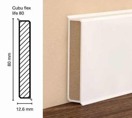 Плинтус ХДФ Dollken Cubu Flex Life 80мм х 2,5 м 1005 Белый RAL 9003
