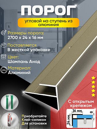 Порог ПУ 15 угловой на ступень